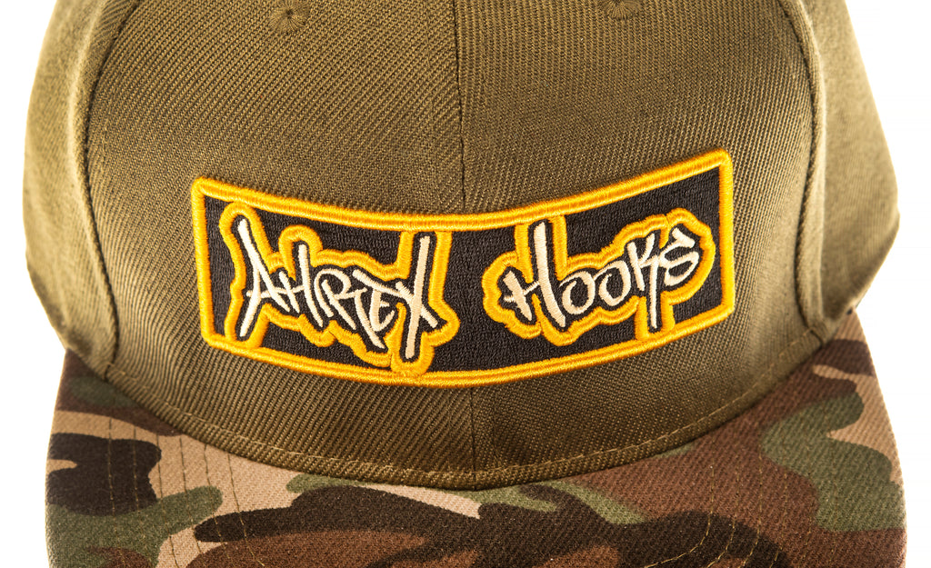 Ahrex Flat Brim Patch Cap Camo Label Close Up