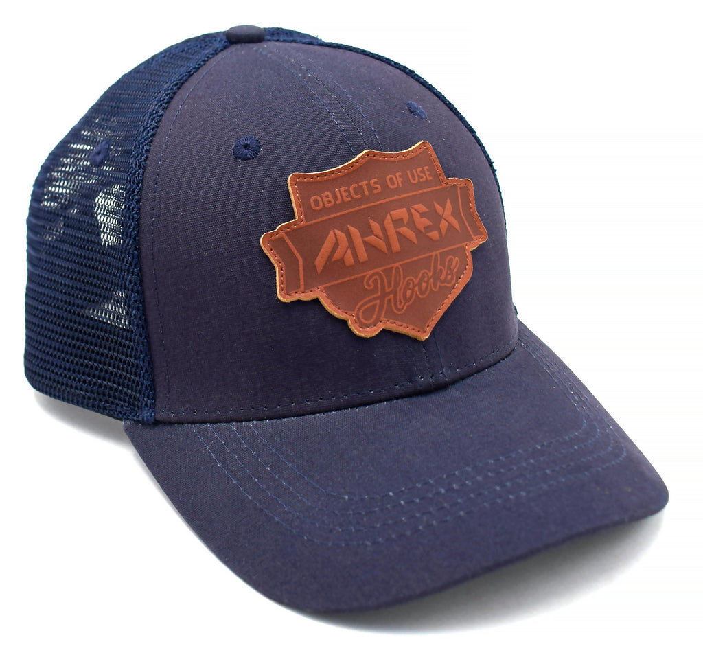 Ahrex Leather Patch Trucker Cap Navy Side View