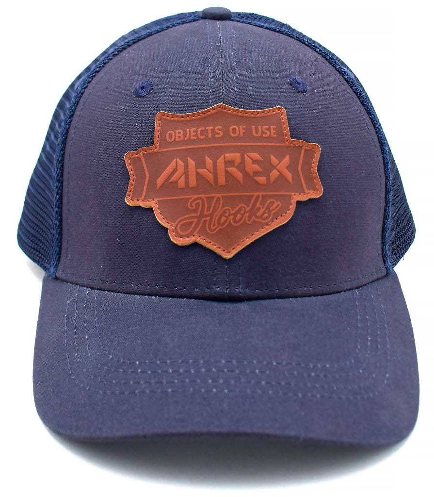 Ahrex Leather Patch Trucker Cap Navy Front View